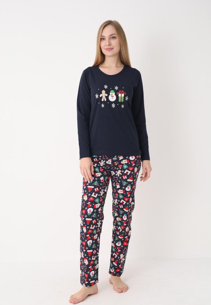 Pijama dama Craciun,maneca lunga si pantaloni lungi,imprimeu figurine festive, En-gros